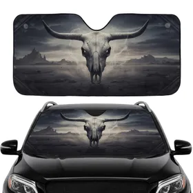 Weathered Bull Skull Native Patterns Desert Twilight Car Interior Upgrade Car Sunshade