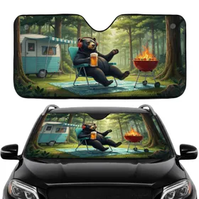 Black Bear Beer Camper Grill Picnic - Road Trip Gift for Bear Lovers Car Sunshade