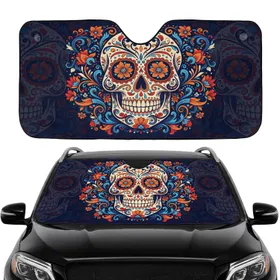Calavera Sugar Skull Floral Day of the Dead - Car Travel Essentials Road Trip Gift Car Sunshade