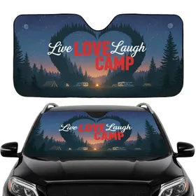 Live LOVE Laugh CAMP Camping Scene - Road Trip Gift for Campers Car Sunshade