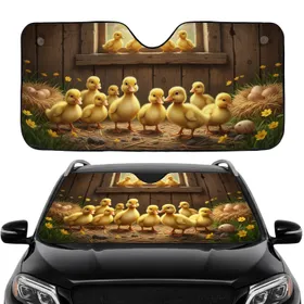 Yellow Ducklings Farmyard Scene with Farm Eggs Rustic Barn Wall Road Trip Gift Car Sunshade