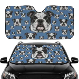 Black White English Bulldog Heads Dusty Blue Car Interior Upgrade for Bulldog Lover Car Sunshade