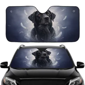 Black Labrador Dog Pensive Stance White Feathers - Car Interior Upgrade for Lab Lover Car Sunshade