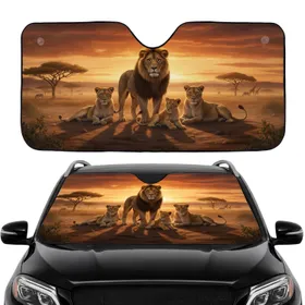 Majestic Lion Pride African Savanna Sunset Road Trip Travel Essentials Car Sunshade
