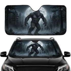 Bigfoot Striding Massive Full Moon Ancient Pine Forest Fog - Road Trip Gift Car Sunshade
