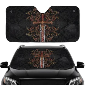 Crimson Hilt Gold Filigree Medieval Fantasy Sword - Car Interior Upgrade Car Sunshade