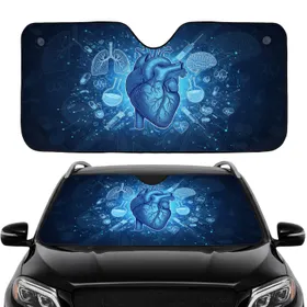 Anatomical Human Heart Brain Lungs Medical Motifs - Travel Essentials Science Lover Gift Car Sunshade