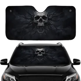 Bone Screaming Skull Gnarled Roots Dark Smoke - Car Interior Upgrade Car Sunshade