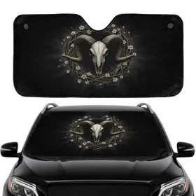 Ram Skull Spiraling Horns White Flowers Gnarled Branches Ancient Forest - Car Interior Upgrade Car Sunshade