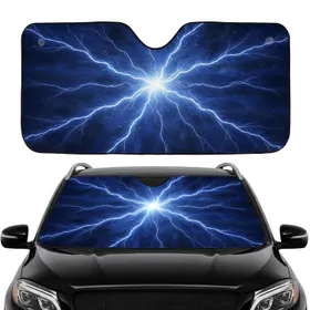 Symmetrical Electric Blue White Lightning Burst Plasma Arcs - Car Interior Upgrade Car Sunshade