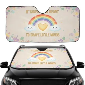 Big Heart Little Minds Rainbow Clouds Flowers - Car Interior Upgrade Gift for Teachers Car Sunshade
