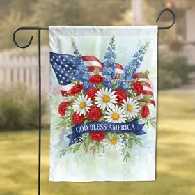 Patriotic Floral American Flag God Bless America Banner - Independence Day Gift Garden Flag