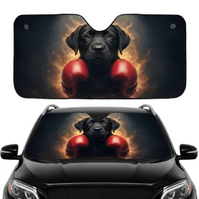 Black Labrador Puppy Red Boxing Gloves - Car Interior Upgrade Dog Lover Gift Car Sunshade