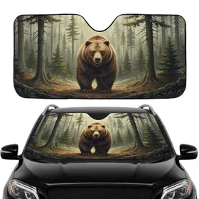 Grizzly Bear Ancient Forest - Car Interior Upgrade Wildlife Lover Gift Car Sunshade