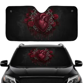 Anatomical Heart Crimson Rose Gothic Filigree Dark Baroque - Car Interior Upgrade Car Sunshade