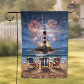 Lighthouse American Flag Beach Chairs Fireworks Independence Day Home Decor Gift Garden Flag