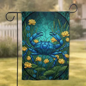 Blue Crab Mosaic Aquatic Lilies Reeds Underwater Scene - Home Decor Gift for Wildlife Lovers Garden Flag