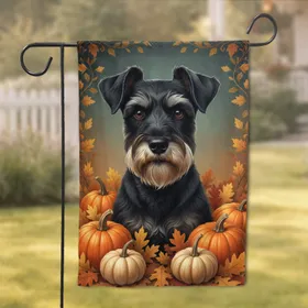 Black Miniature Schnauzer Autumn Pumpkins Gourds Fall Harvest Home Decor Dog Lover Gift Garden Flag