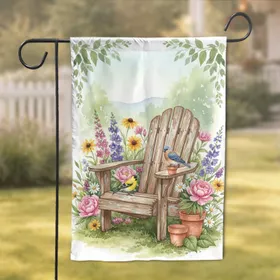Adirondack Chair Songbirds Wildflowers Garden - Home Decor Gift for Garden Lover Garden Flag