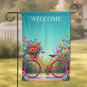 Welcome Orange Bicycle Floral Garden - Home Decor Gift Garden Flag