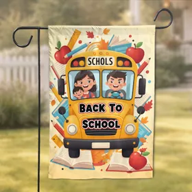 Friendly Yellow School Bus Kids Back To School - School Year Welcome Gift Garden Flag