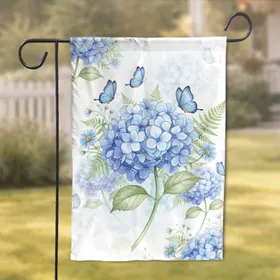 Vibrant Blue Hydrangea Butterfly Daisy Floral - Home Decor Gift for Garden Lover Garden Flag