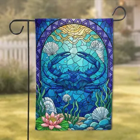 Blue Crab Seashell Water Lily Underwater Garden - Home Decor Gift for Aquatic Lover Garden Flag