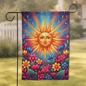Smiling Sun Golden Sunbeams Tropical Flowers Botanical Leaves - Home Decor Gift Garden Flag