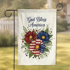 American Flag Flower God Bless America Script - Patriotic Home Decor Gift Garden Flag