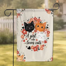 Girl Who Loves Cats Cat Faces Bow Ties Hearts Floral Paw Prints - Cat Lover Home Decor Gift Garden Flag