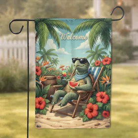Welcome Sea Turtle Beach Chair Tropical Flowers - Tropical Vacation Gift for Sea Turtle Lover Garden Flag