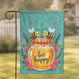 Bee Happy Honey Jar Wildflowers - Home Decor Gift for Bee Lover Garden Flag