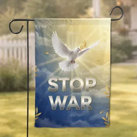 STOP WAR White Dove Golden Olive Branch - Peace Advocacy Home Decor Garden Flag