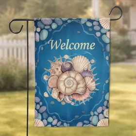 Welcome Seashells Beach Stones - Coastal Home Entryway Decor Garden Flag