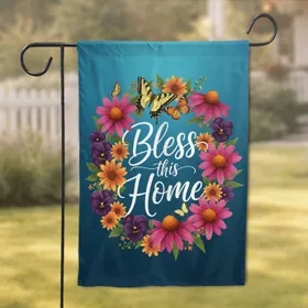 Bless This Home Coneflower Daisy Pansy Butterflies - Everyday Home Decor Gift Garden Flag