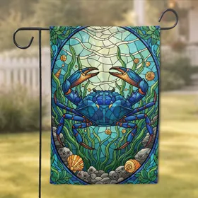 Blue Crab Seashells Seaweed Ocean Coastal Living Gift for Marine Lover Garden Flag