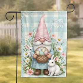Easter Gnome Bunnies Floral Eggs - Easter Holiday Home Decor Gift for Gnome Lover Garden Flag