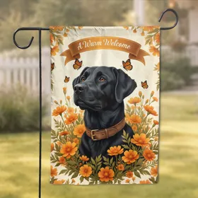 Black Labrador Autumn Flowers Monarch Butterflies - Home Decor Gift for Dog Owners Garden Flag