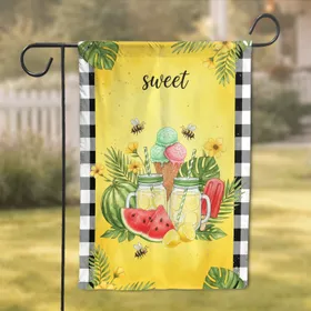 Ice Cream Watermelon Lemonade Bees Flowers - Summer Home Decor Gift Garden Flag