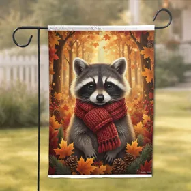 Baby Raccoon Red Scarf Autumn Forest - Christmas Wildlife Lover Gift Garden Flag