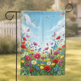 Vibrant Wildflower Meadow Butterflies Dragonflies Bees - Home Decor Gift for Nature Lovers Garden Flag