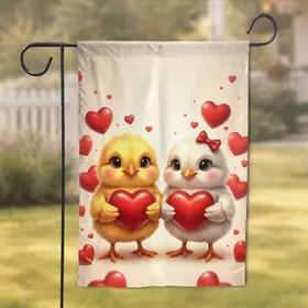 Baby Chicks Floating Hearts Red Bow - Home Decor Gift for Chick Lovers Garden Flag