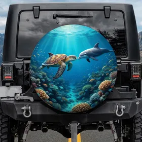 Turtle Dolphin Ocean Encounter Wildlife Lover Gift Spare Tire Cover