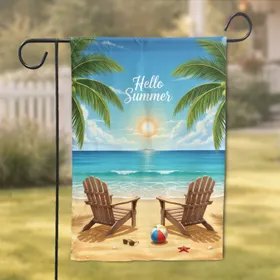 Adirondack Chairs Hello Summer Beach - Tropical Vacation Home Decor Gift Garden Flag