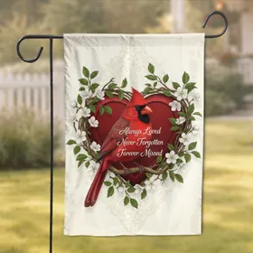 Northern Cardinal Wreath Heart - Always Loved Remembrance Gift Garden Flag
