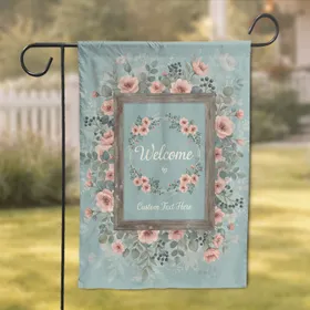 Custom Text Rustic Welcome Wreath Botanical Floral - Home Decor Housewarming Gift Garden Flag