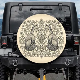 Mirrored Foxes Wildflower Vine Botanical Crest Wildlife Lover Gift Spare Tire Cover