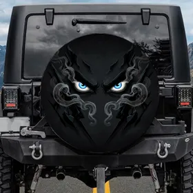 Scowling Bright Blue Eyes Thick Dark Brows Deep Charcoal Smoky Forms - Bold Look Strong Contrast Spare Tire Cover
