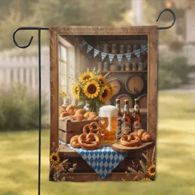 Golden Beer Pretzels Croissants Sunflowers Bavarian Tavern Pennant Flags Rustic Decor Garden Flag