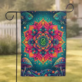Psychedelic Mandala Flower All-Seeing Eye Fish Mushroom - Home Decor Gift Garden Flag